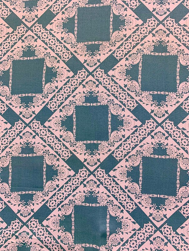 Green and White Lace Look Print Rayon Challis Fabric By the Yard