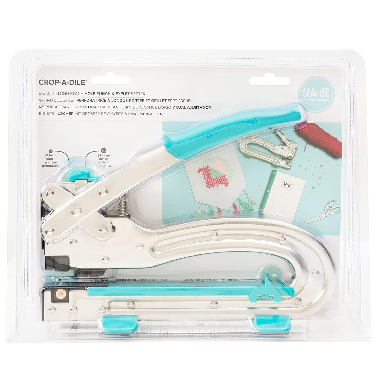 We R Memory Keepers Crop-A-Dile 2 - Big Bite Blue 70911-4, Heavy Duty Single Hole Punch and Eyelet Grommet Setter with Ergonomical Grip, 1/8 or 3/16 inch Hole Puncher