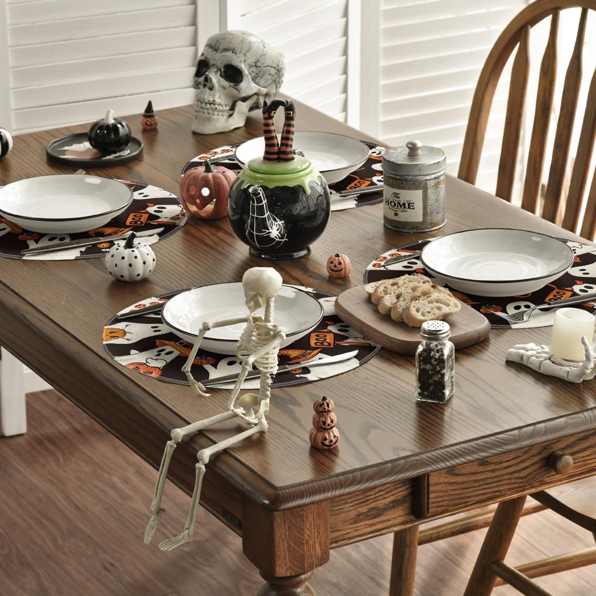 Spooky Ghost Halloween Round Placemats Set of 4
