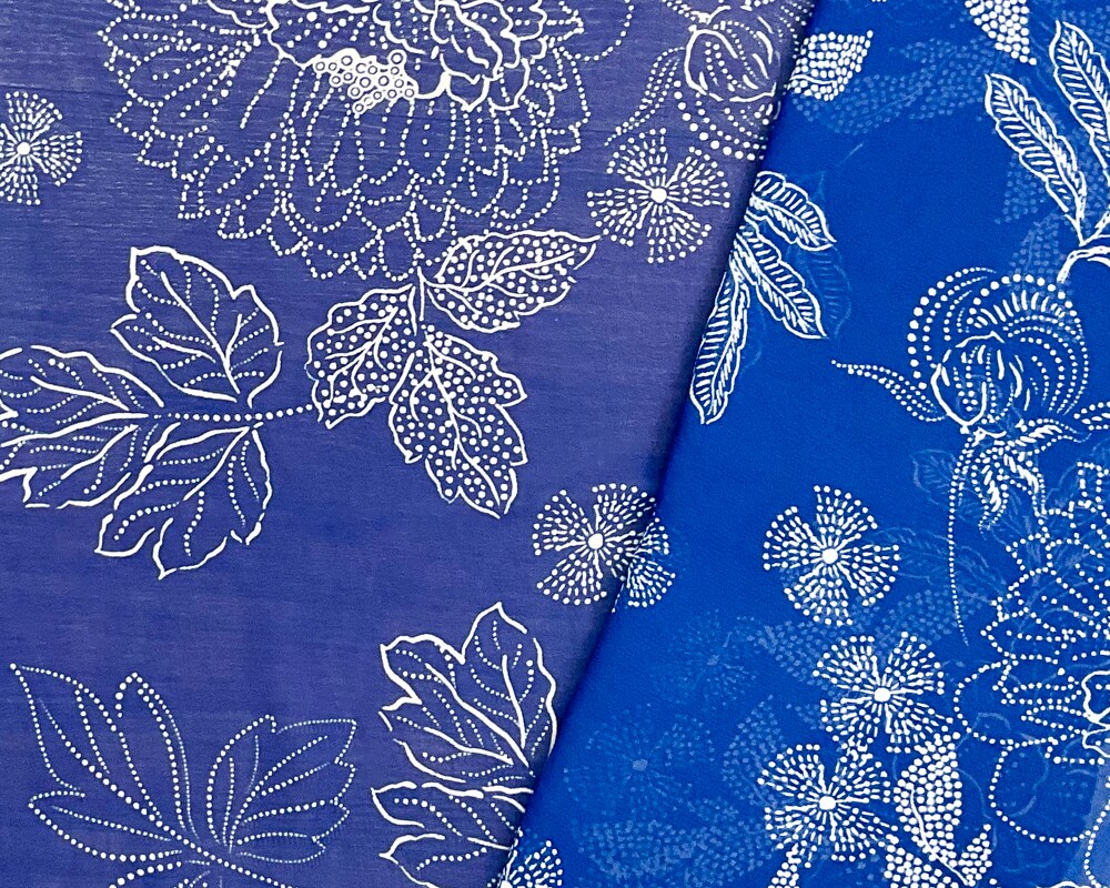 Blue-White Poly Floral Printed Chiffon Woven Fabric By the Yard