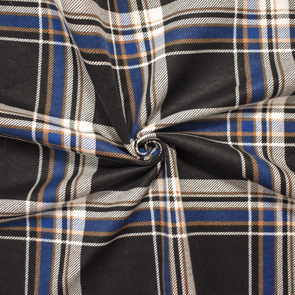 Black-Blue-Multi Cotton Plaid Printed Flannel Woven Fabric By the Yard