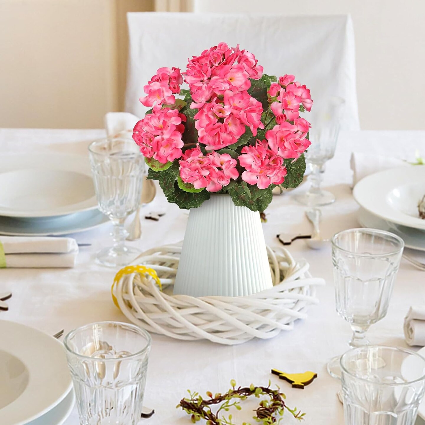 2-Pack Artificial Pink Geranium Silk Flowers – Faux Geranium Bushes for Outdoor & Indoor Decor, Garden, Patio, Vase, Table Centerpieces, Grave & Cemetery Arrangements