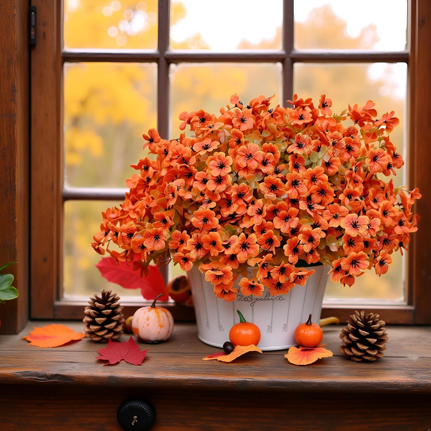 12-Pack Artificial Fall Flowers with Eucalyptus – UV-Resistant Faux Daisy Stems for Indoor & Outdoor Home, Garden, Porch, Patio, Balcony, Autumn Decor