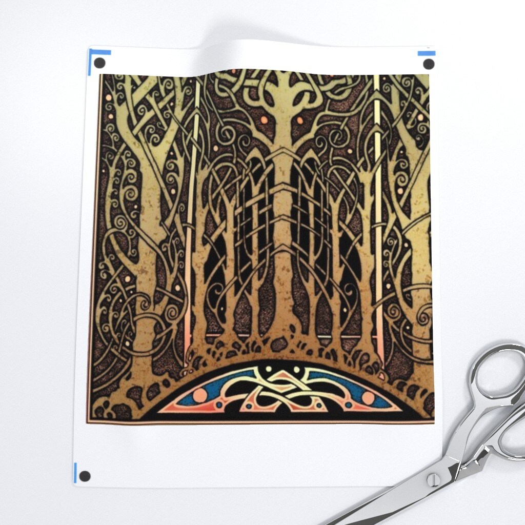 Green Blue Brown Tree Border Celtic Tanglewood Woodland Fairy tale Custom Printed Fabric by Spoonflower Various Fabrics by the Yard or Fat Quarter