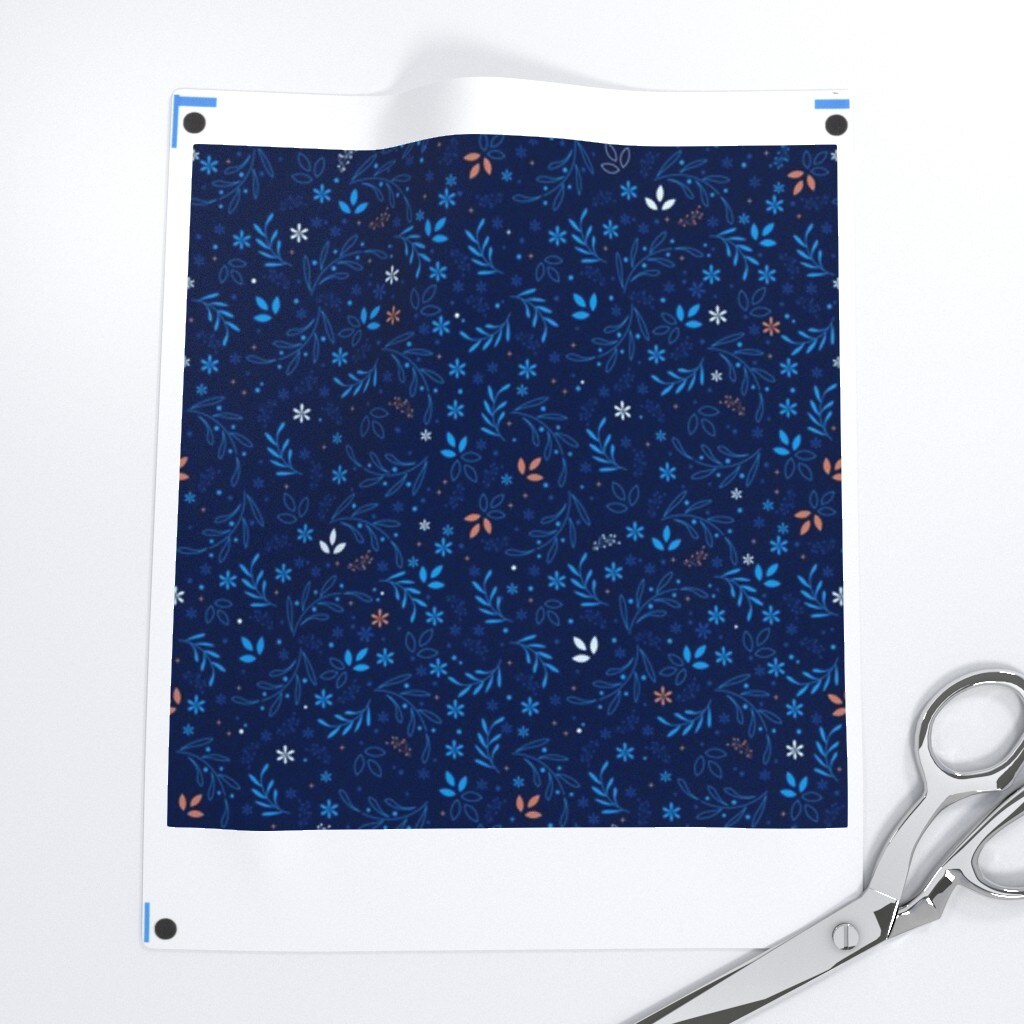 Blue Leaves Floral Nature Orange Botanical Flour Sack Dress Small Scale Dark Custom Printed Fabric by Spoonflower Various Fabrics by the Yard or Fat Quarter