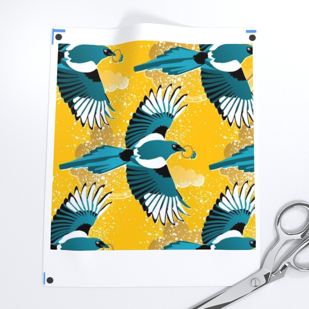 Retro Birds Vintage Style Modern Teal Blue Gold Pirate Bold Bright Bird Custom Printed Fabric by Spoonflower Various Fabrics by the Yard or Fat Quarter