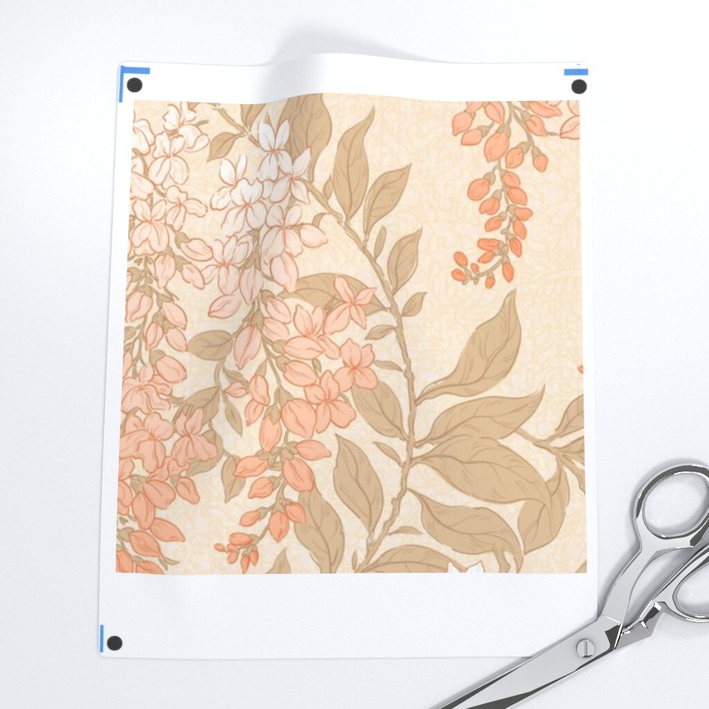 Peach Vintage Floral Traditional Botanical Custom Printed Fabric by Spoonflower Various Fabrics by the Yard or Fat Quarter