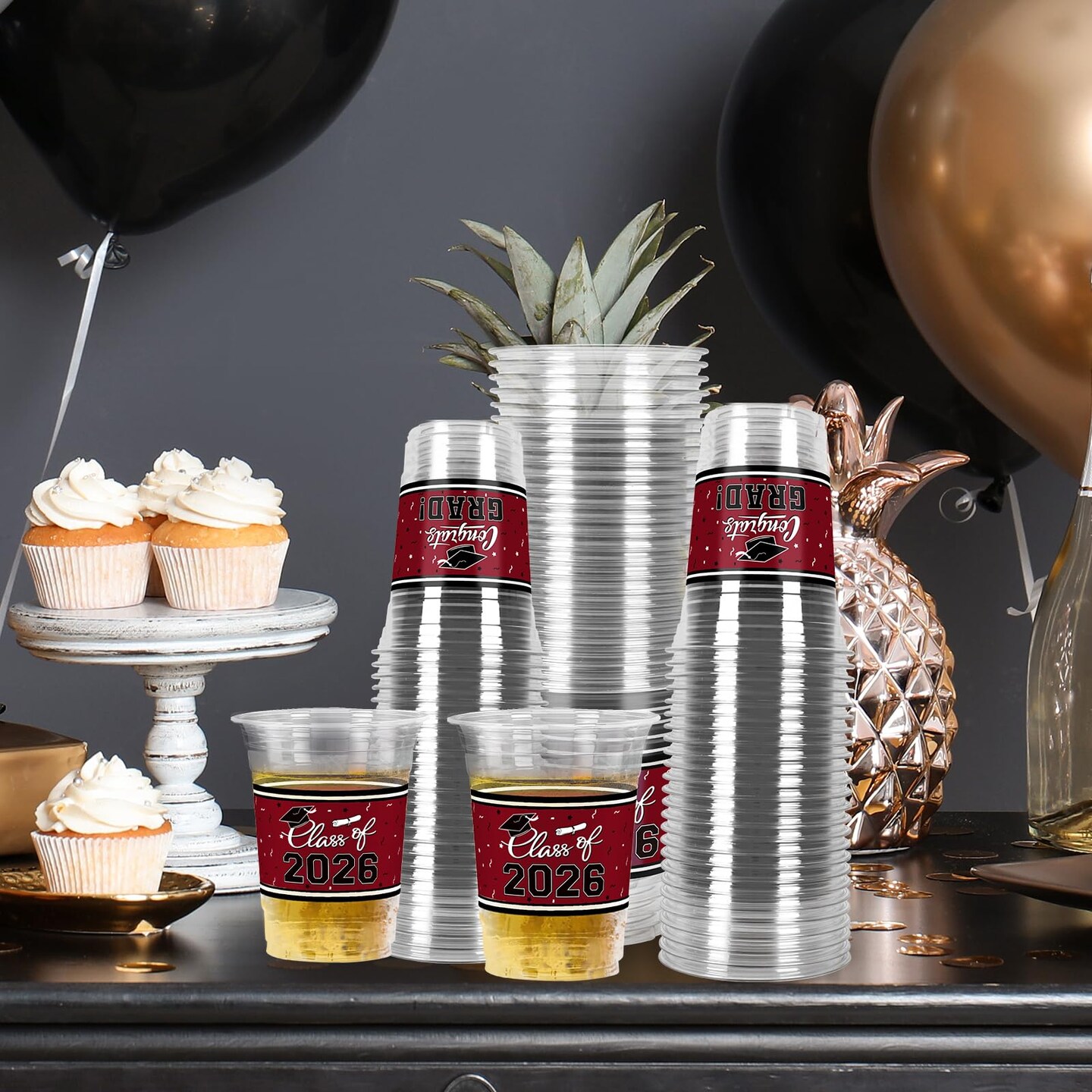 Gatherfun Class of 2026 Celebration - 100 Pcs 16oz Maroon Graduation Plastic Cups for Sturdy & Durable Drinkware for Grad Festivities | Essential Graduation Party Supplies & Decorations