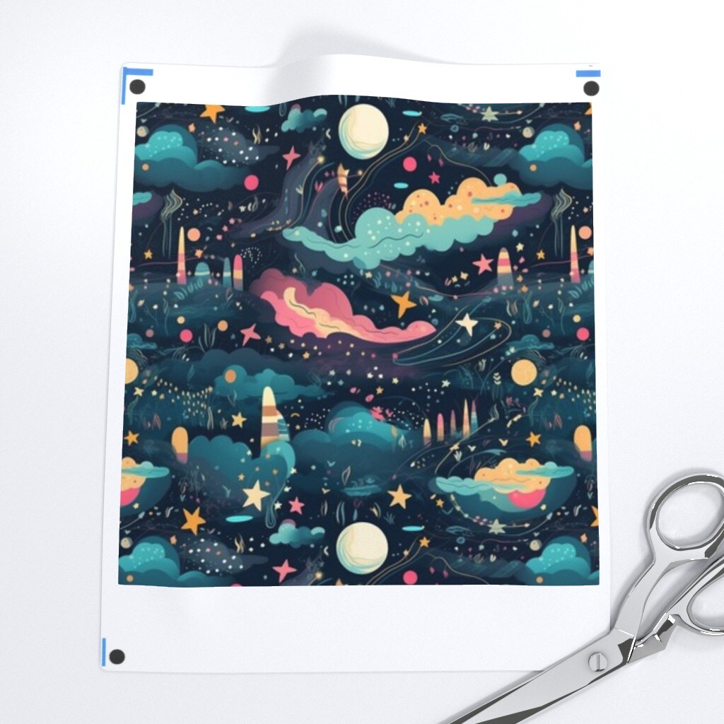 Dreams Celestial Galaxy Moon Stars Clouds Custom Printed Fabric by Spoonflower Various Fabrics by the Yard or Fat Quarter