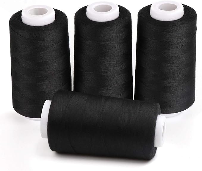 4-Pack Black Serger Thread Cones – 12,000 Yards Total (3000 Yards Each) All-Purpose Polyester Sewing Thread – High-Speed Overlock Spools for Serger Machines, Quilting, Embroidery & Overstitching