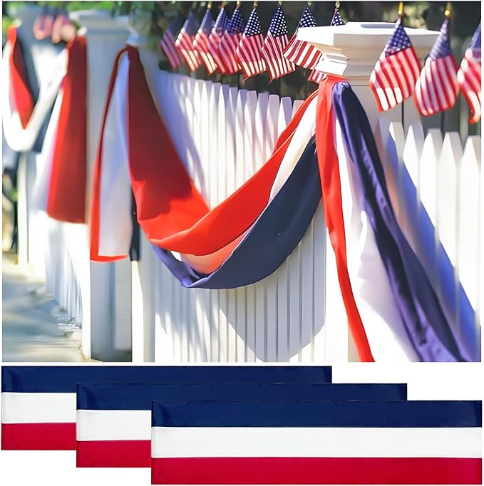 3-Pack Red White and Blue Patriotic Banners – 60ft Total (2x20ft Each) – 4th of July Bunting Flags for Outdoor Decorations – Weatherproof Independence Day, Memorial Day, Labor Day & Veterans Day Decor
