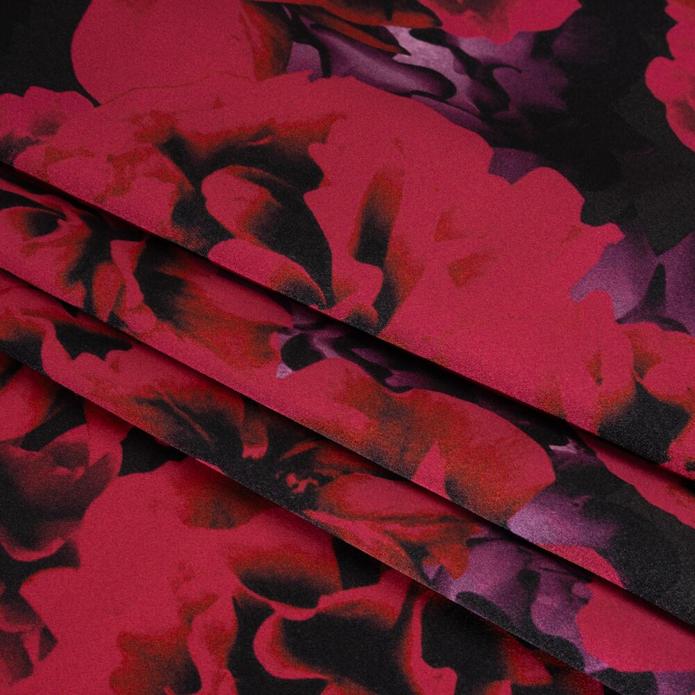 1 Yard Red and Purple Roses Silk Charmeuse for Dresses Tops Blouses 44 inch Width