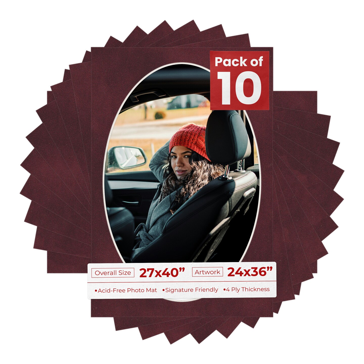 Dark Red Suede Mat Board for 27x40 Frames - Oval Opening for 24x36 Photos