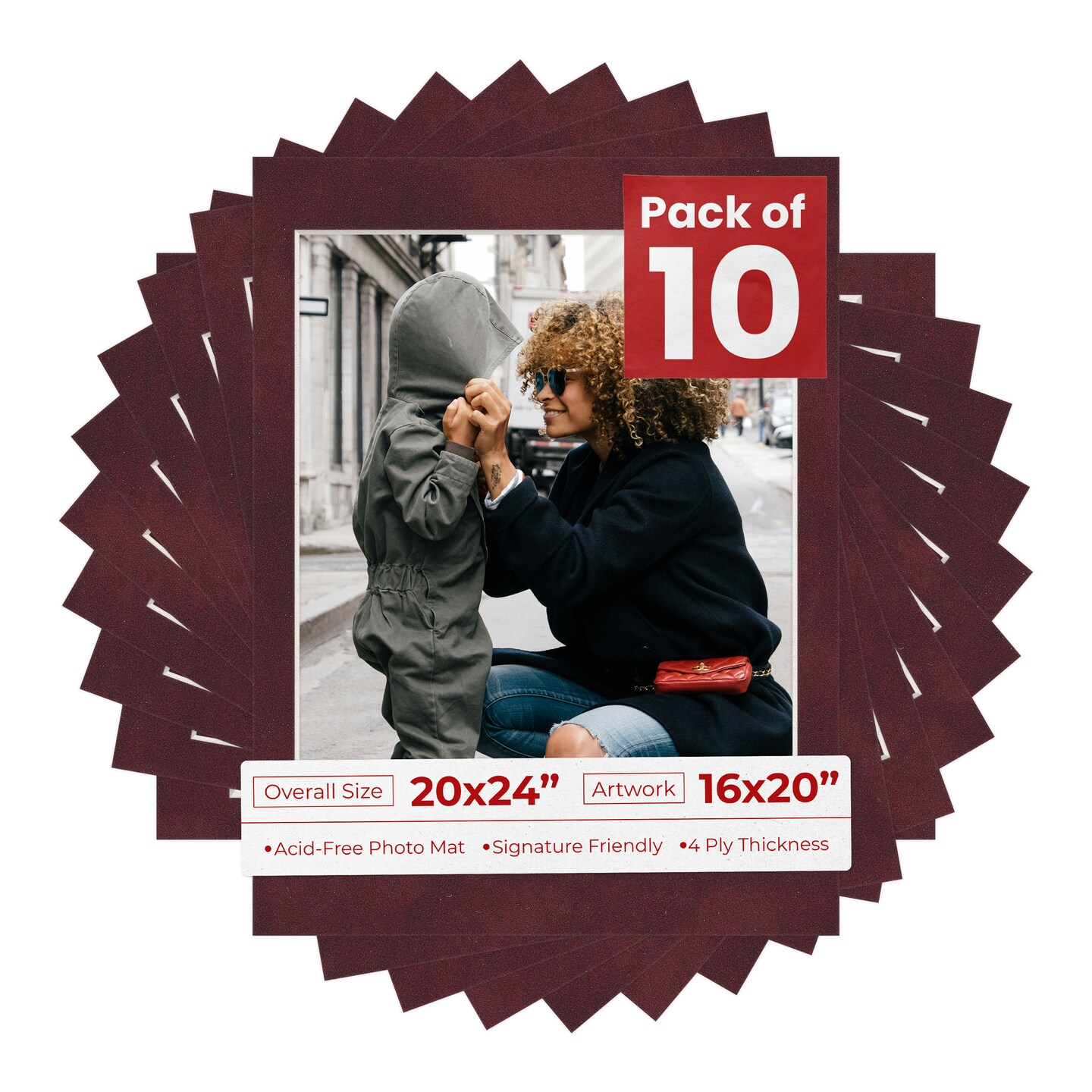Dark Red Suede Mat Board for 20x24 Frames - Fits 16x20 Photos