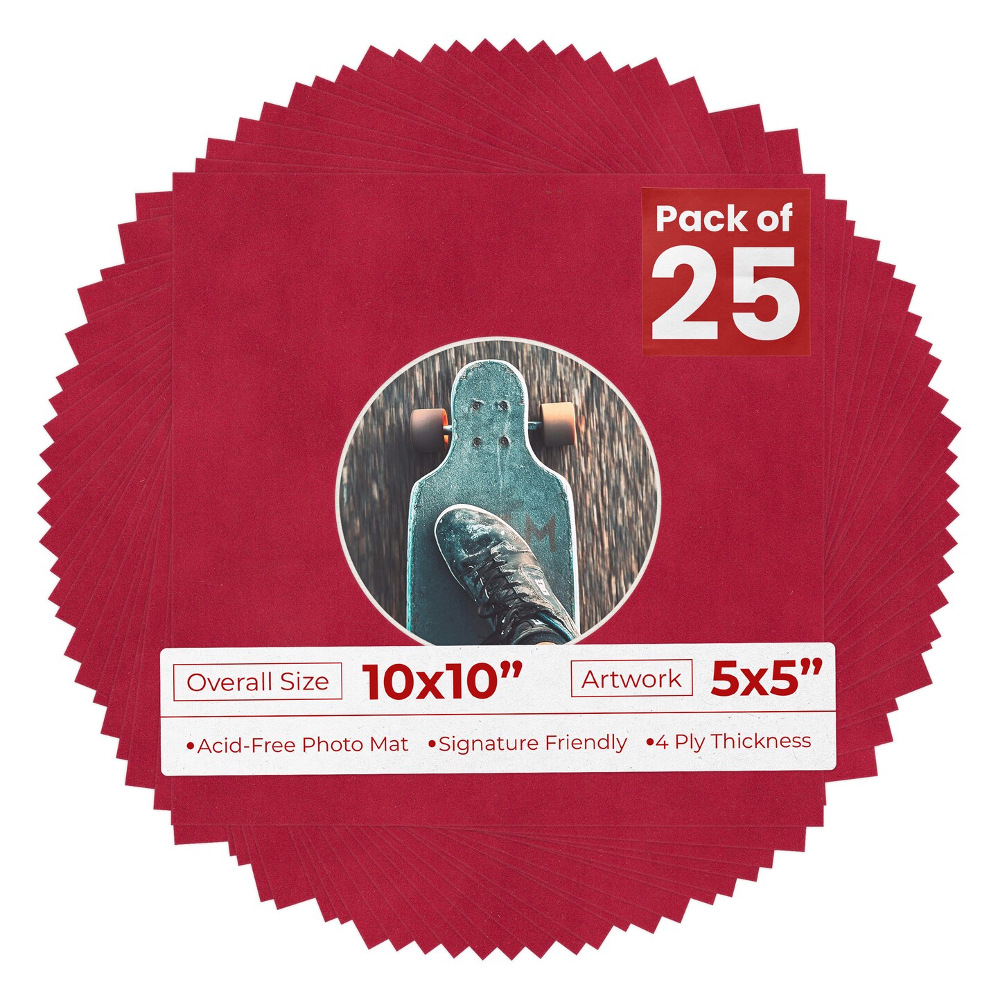 Red Suede Mat Board for 10x10 Frames - Circle Opening for 5x5 Photos