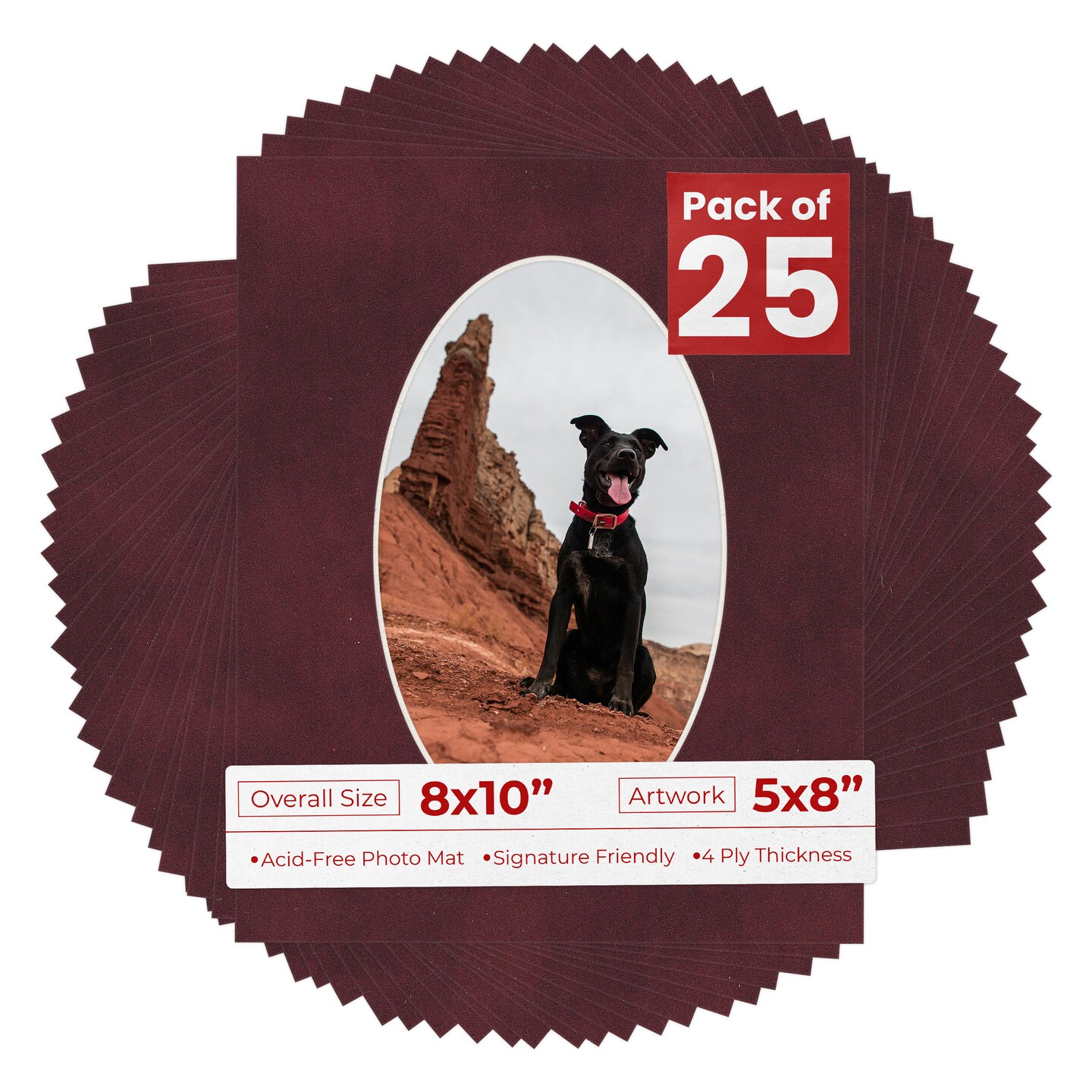Dark Red Suede Mat Board for 8x10 Frames - Oval Opening for 5x8 Photos