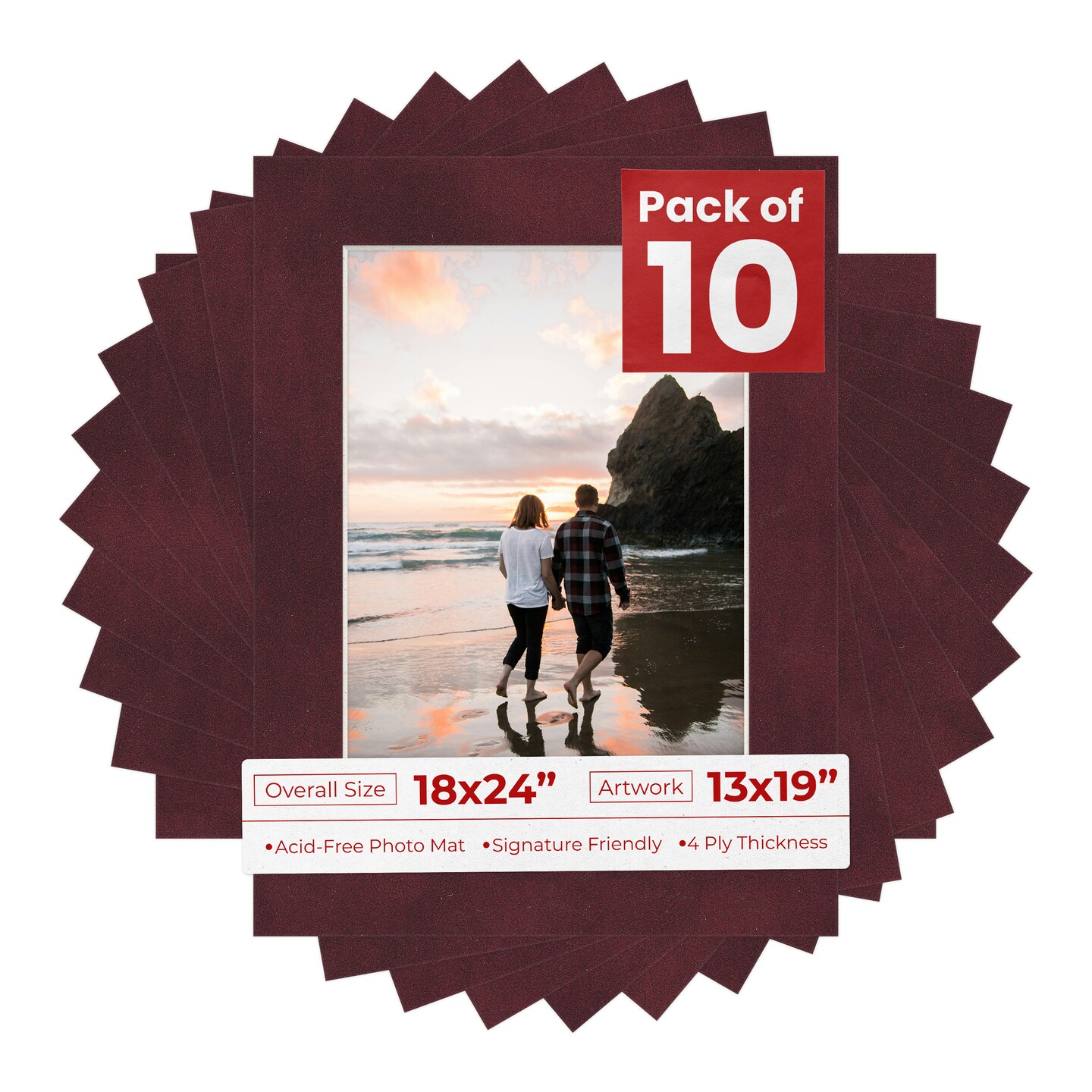 Dark Red Suede Mat Board for 18x24 Frames - Fits 13x19 Photos