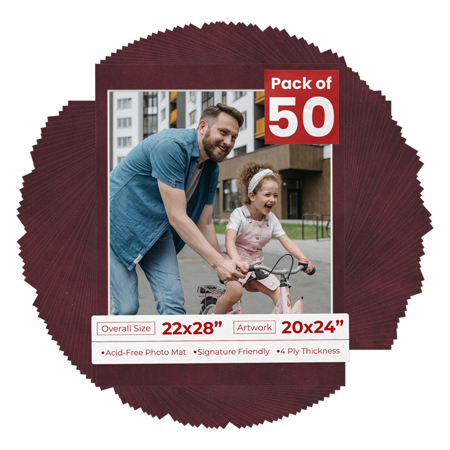 Dark Red Suede Mat Board for 22x28 Frames - Fits 20x24 Photos