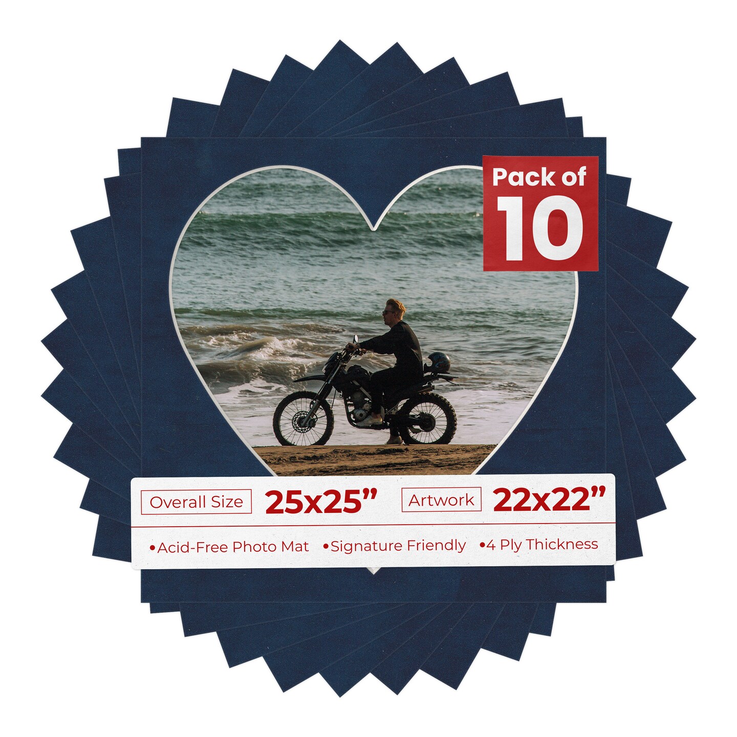 Navy Suede Mat Board for 25x25 Frames - Heart Opening for 22x22 Photos