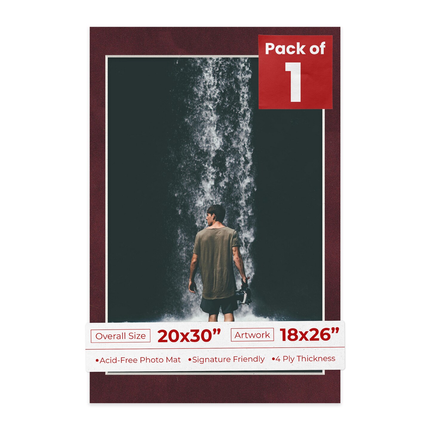 Dark Red Suede Mat Board for 20x30 Frames - Fits 18x26 Photos