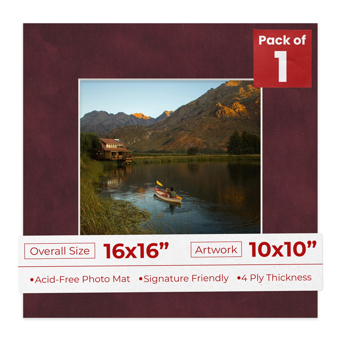 Dark Red Suede Mat Board for 16x16 Frames - Fits 10x10 Photos