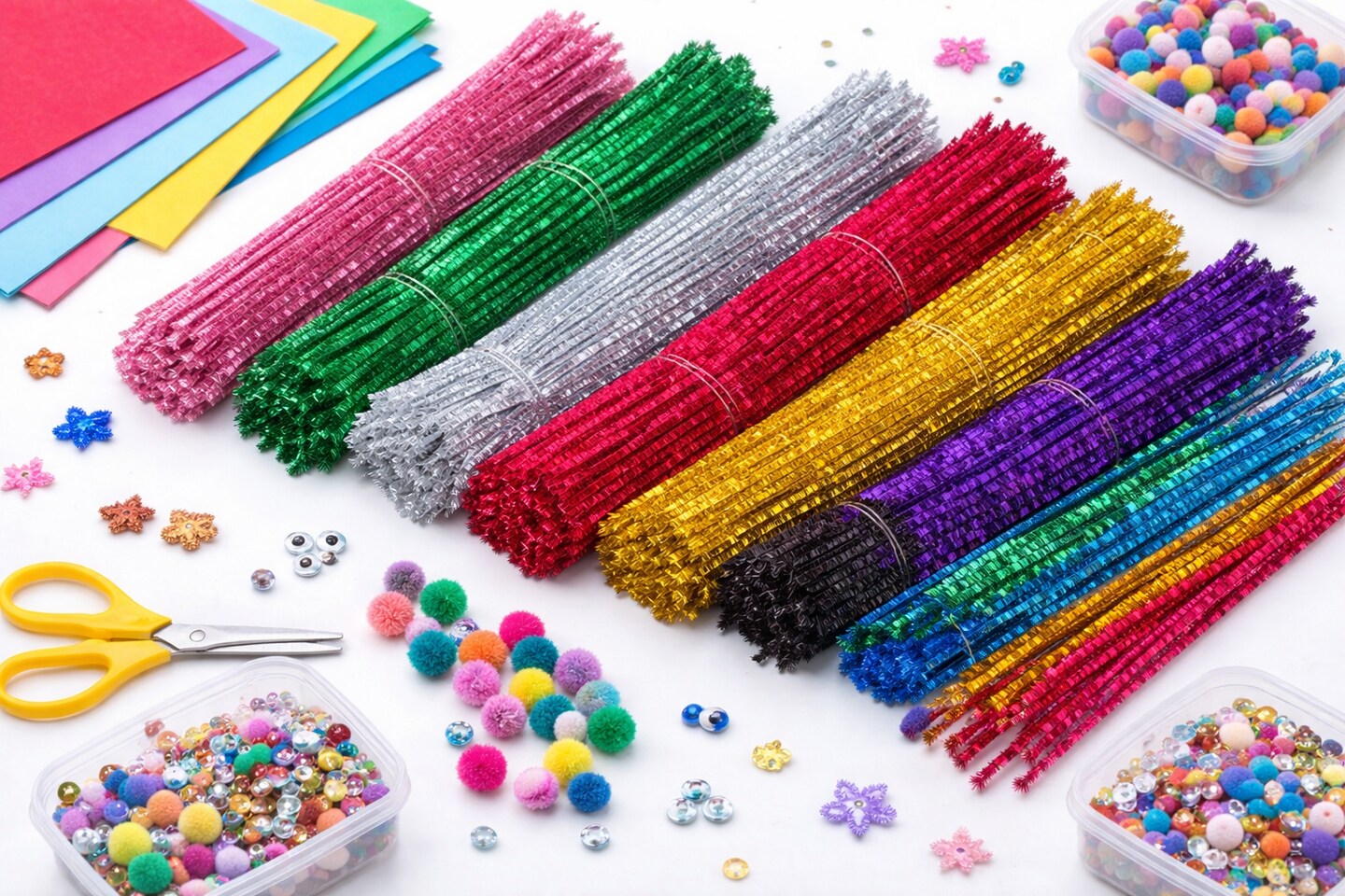 Chenille Sparkle Stems 12" Assorted Colors – Glitter Pipe Cleaners for Crafts, Classrooms & DIY Projects