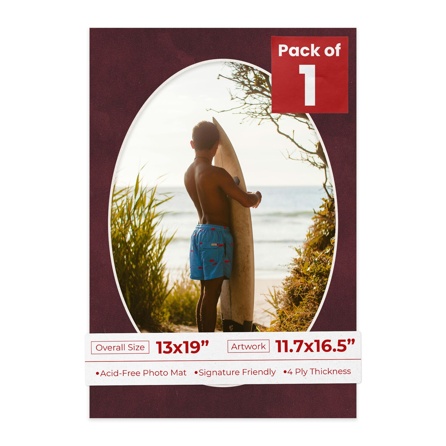 Dark Red Suede Mat Board for 13x19 Frames - Oval Opening for 11.7x16.5 Photos