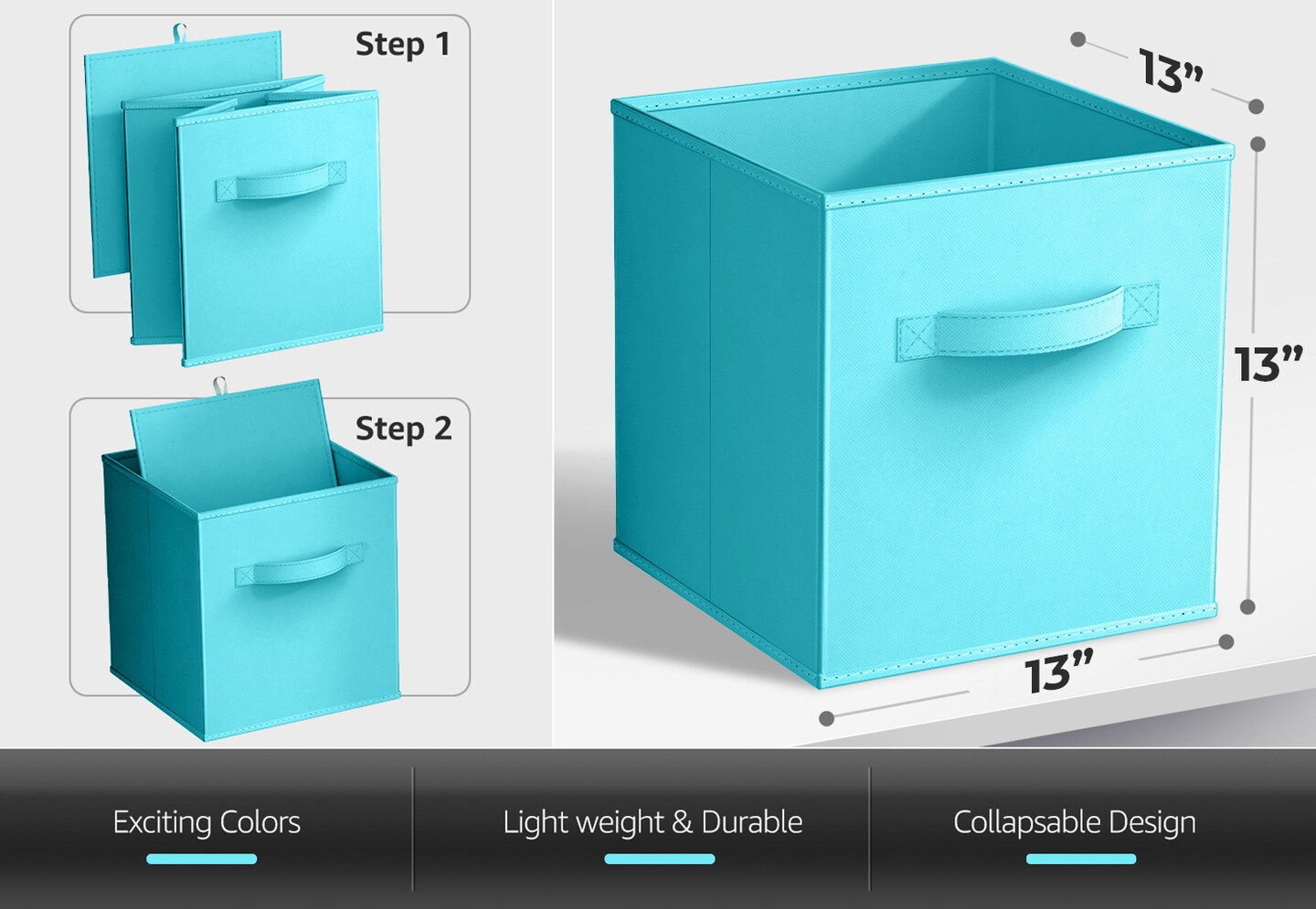 Sorbus Fabric Storage Cubes, Large 13 Inch Storage Bins, Foldable Cube Baskets with Handle, 1-Pc Solid Colors