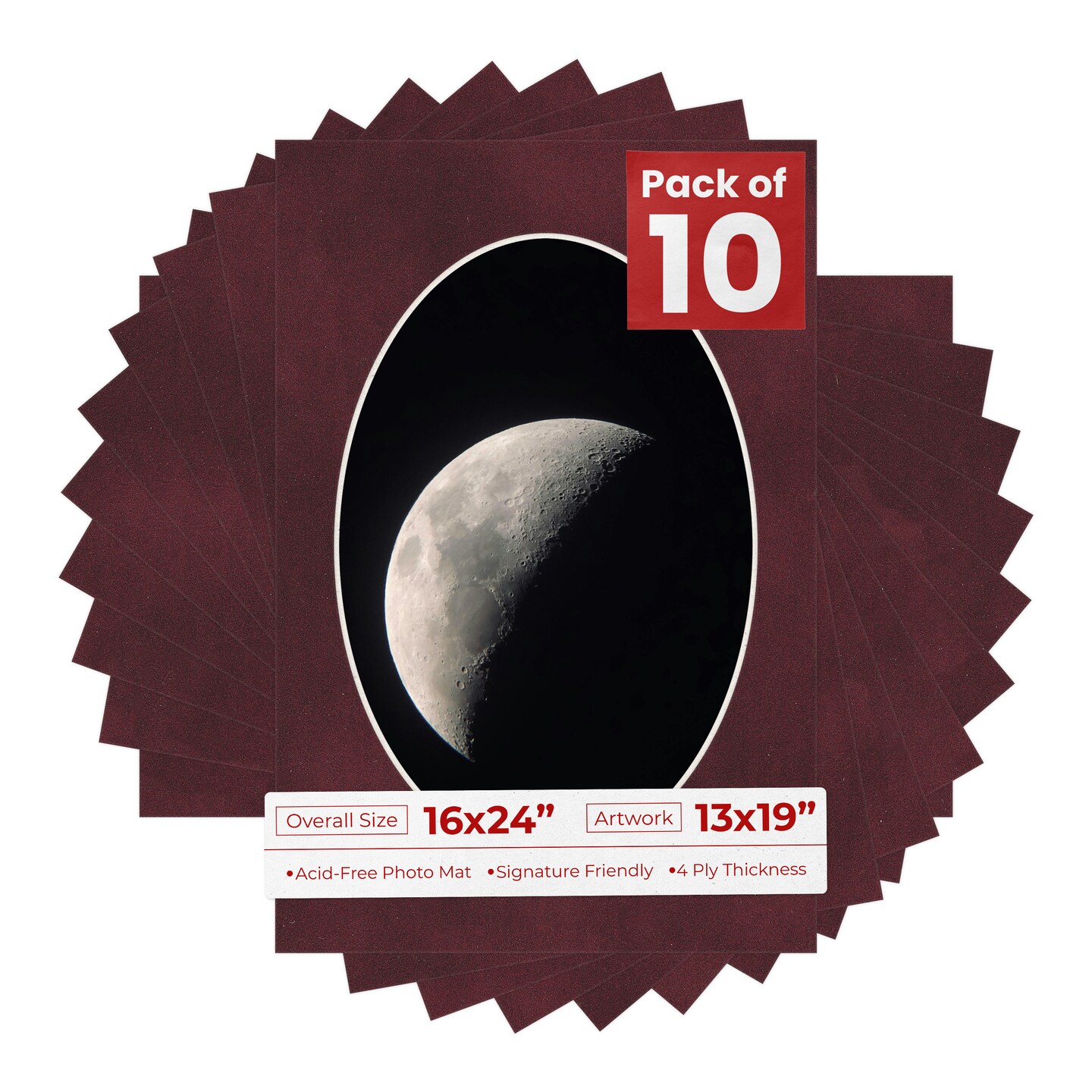 Dark Red Suede Mat Board for 16x24 Frames - Oval Opening for 13x19 Photos