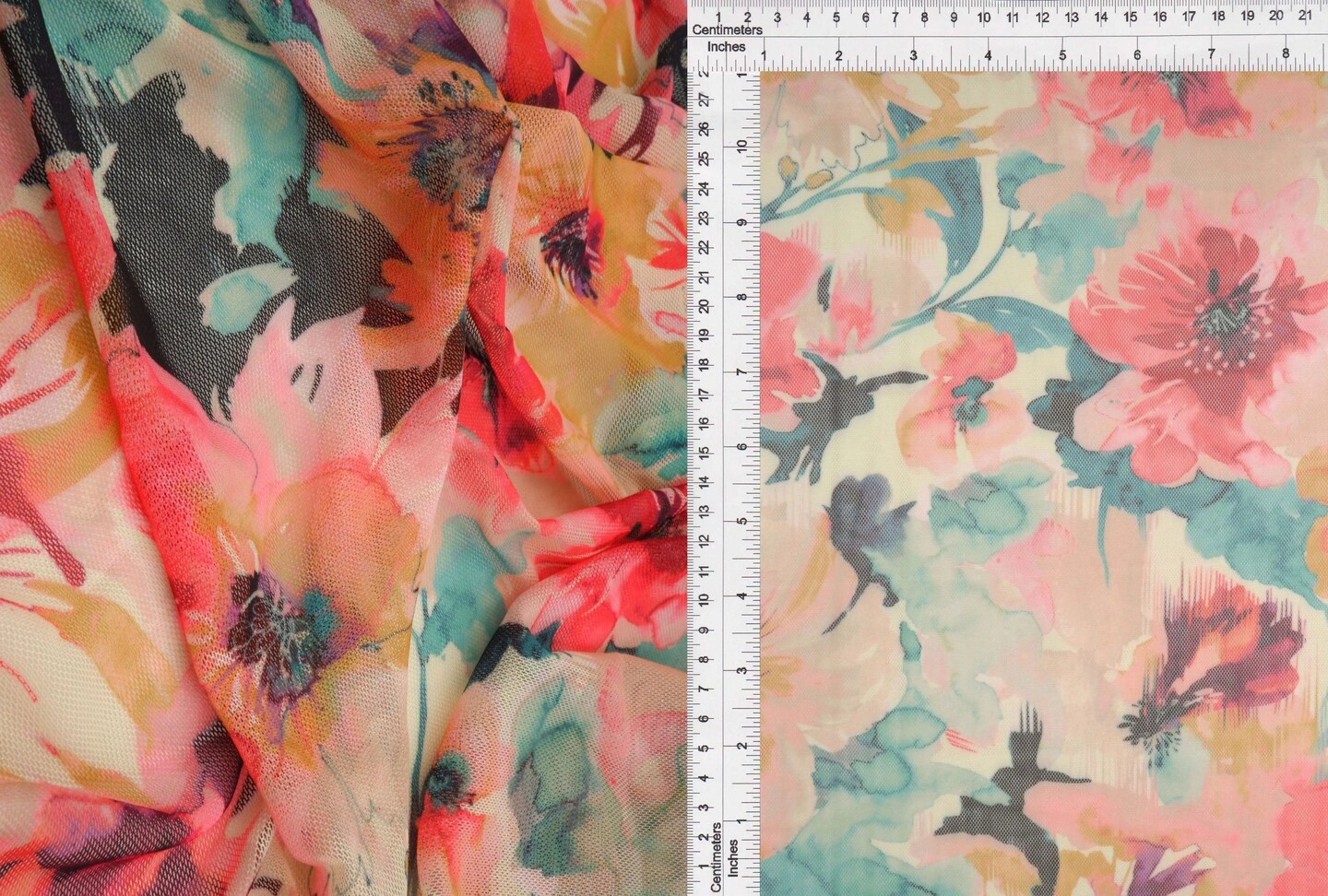 1 Yard Floral Watercolor Mesh Digital Print Fabric, 54″ Width Polyester Spandex Blend