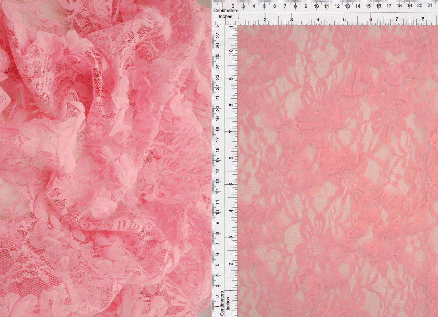 1 Yard Pink Mesh Sequins Embroidery Fabric, Polyester Spandex Blend