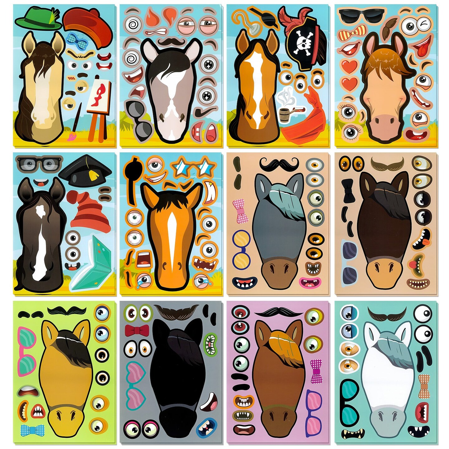 Wrapables Make a Face Stickers, Make Your Own Animal, Food, Dress-Up Stickers, DIY Craft Activities, Party Favors (24 Sheets), Horses