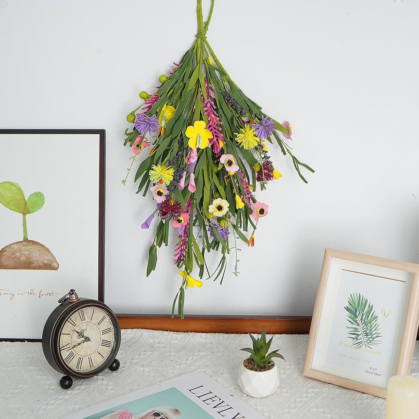 Artificial Forsythia &#x26; Daisy Teardrop Swag &#x2013; 24