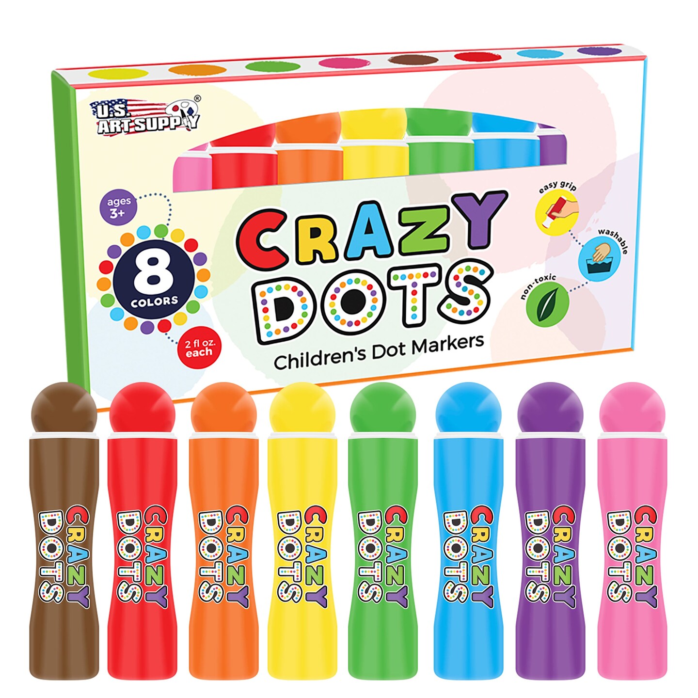 8 Color Crazy Dots Markers - Children&#x27;s Washable Easy Grip Non-Toxic Paint Marker Daubers