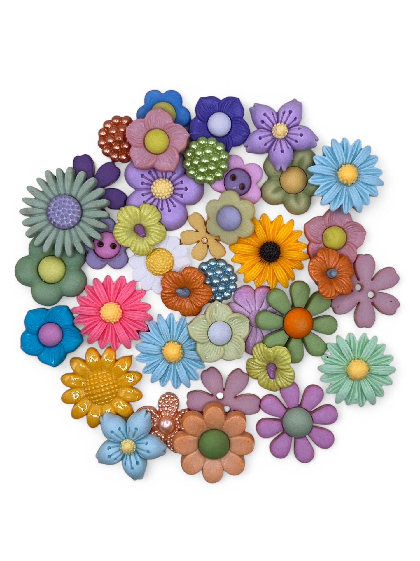75-Piece Flower Button Variety Pack – Colorful Assorted Craft Buttons in Multiple Sizes – Shank & Sew-Through Style – for DIY Crafts, Sewing, Scrapbooking & Home Decor