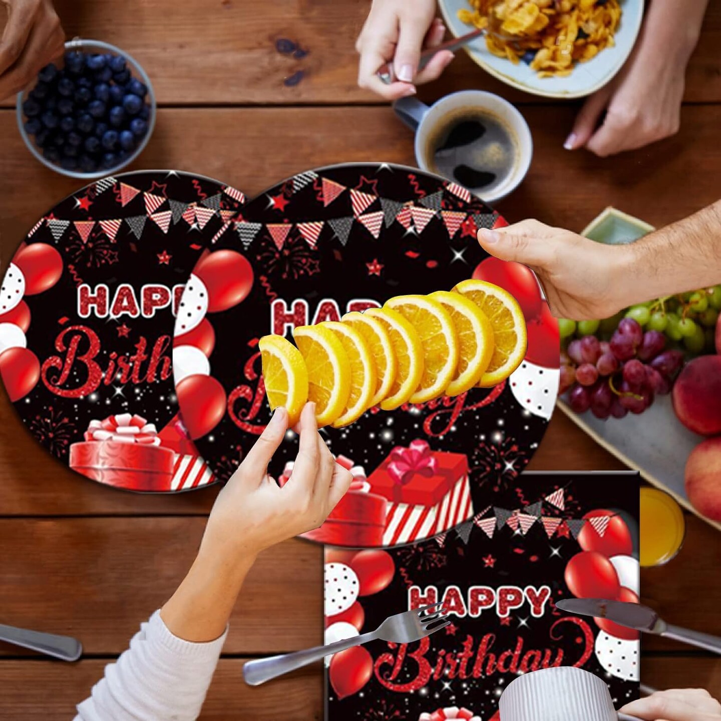 40 Pcs Black Red Birthday Party Supplies - Theme Plates &#x26; Napkins Baby Shower Decorations