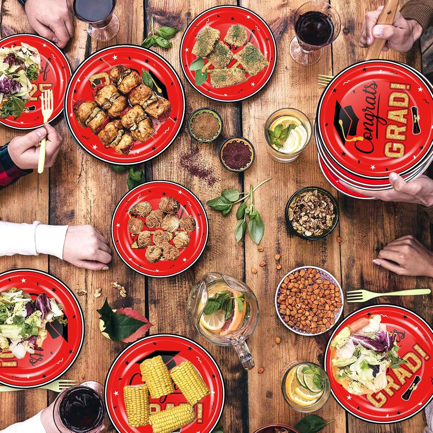 200 Pcs Graduation Table Decorations Party Supplies - Red Black Graduation Plates and Napkins Class of 2025 Disposable Dinnerware Set for College High School Congrats Graduation Party Favors, Serve 50