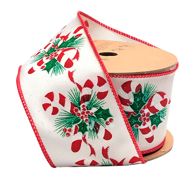 LaRibbons 2 1/2&#x22; Wired Ribbon | &#x22;Candy Cane&#x22; White/Red/Iris | 10 Yard Roll