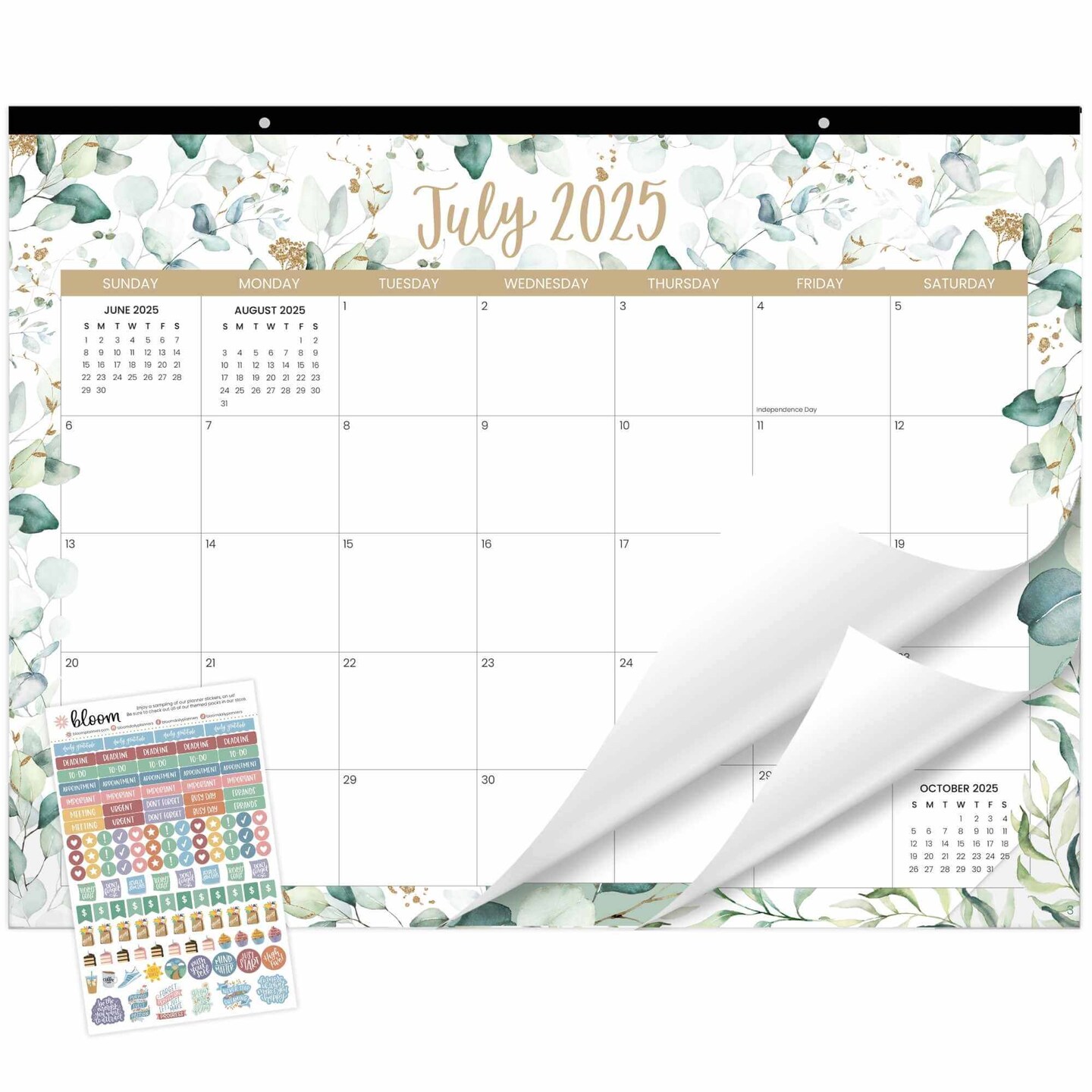 bloom daily planners 2025-26 Academic Desk & Wall Calendar, 16" x 21", Greenery