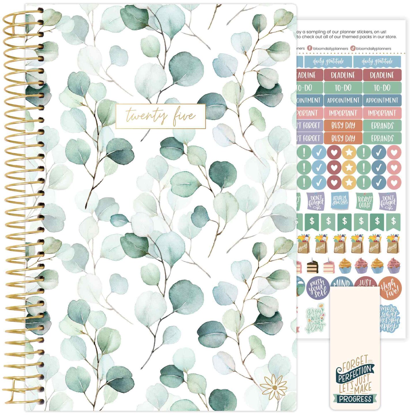 bloom daily planners 2025 Soft Cover Planner, 5.5&#x22; x 8.25&#x22;, Boho Greenery