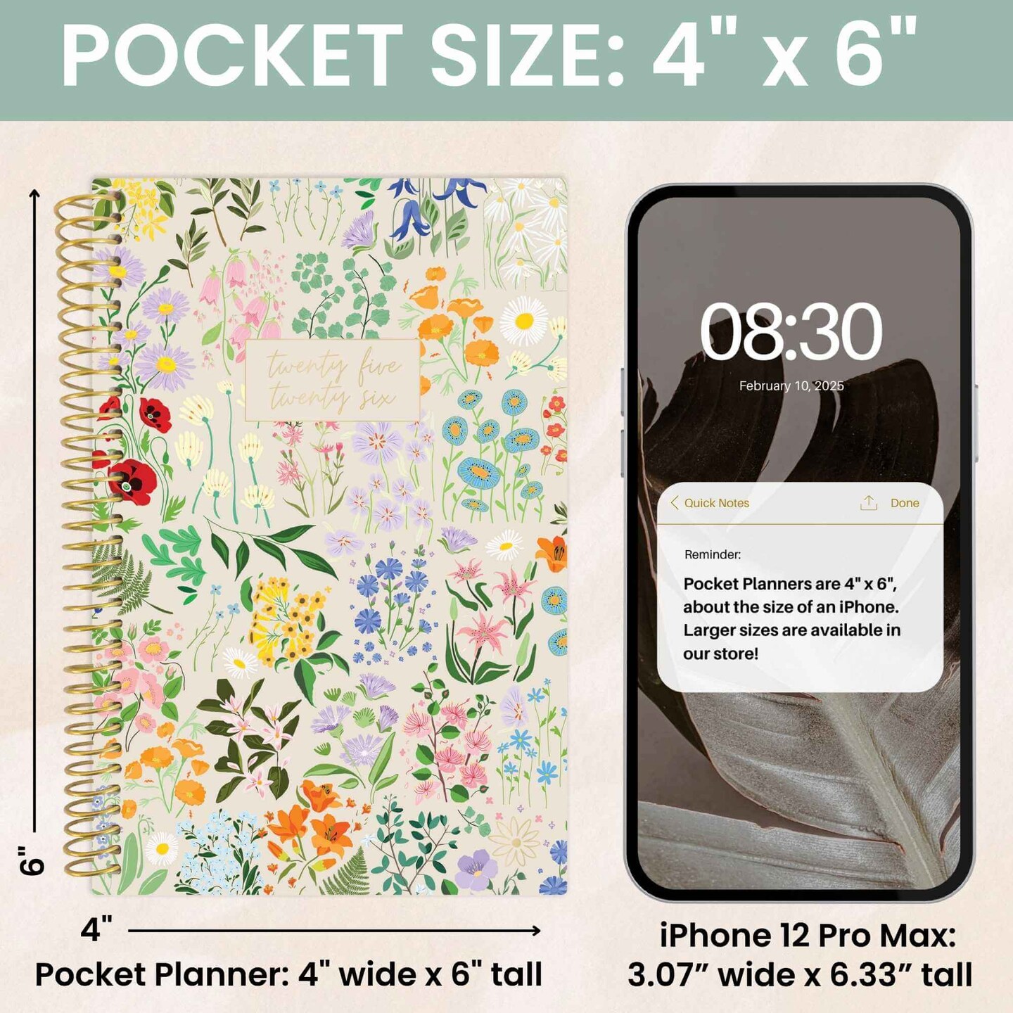 bloom daily planners 2025-26 Academic Planner, Soft Cover, 4&#x22; x 6&#x22;, Garden Party, Beige