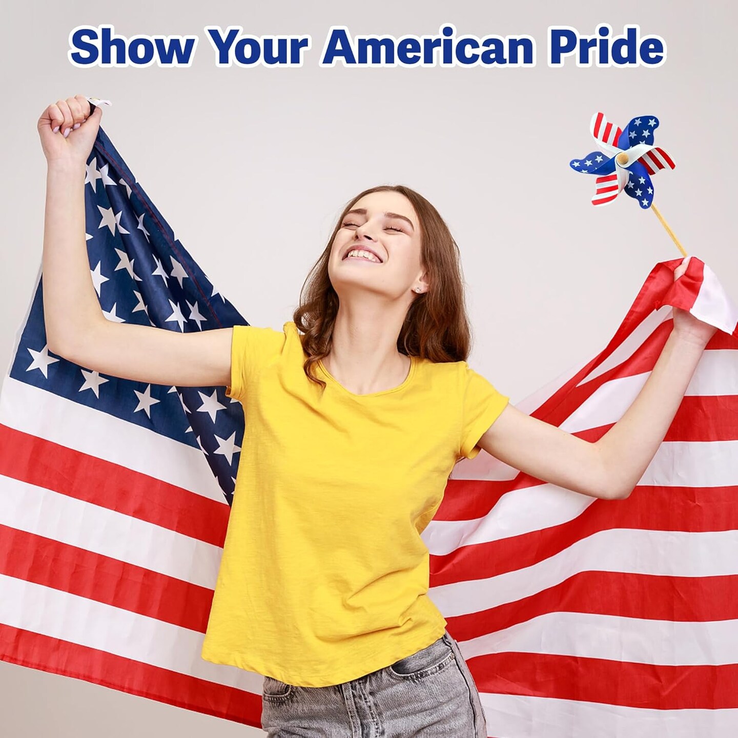 12 Pack Patriotic Pinwheels, American Flag Pinwheels, Wind Spinners for Yard for 4th of July Decor