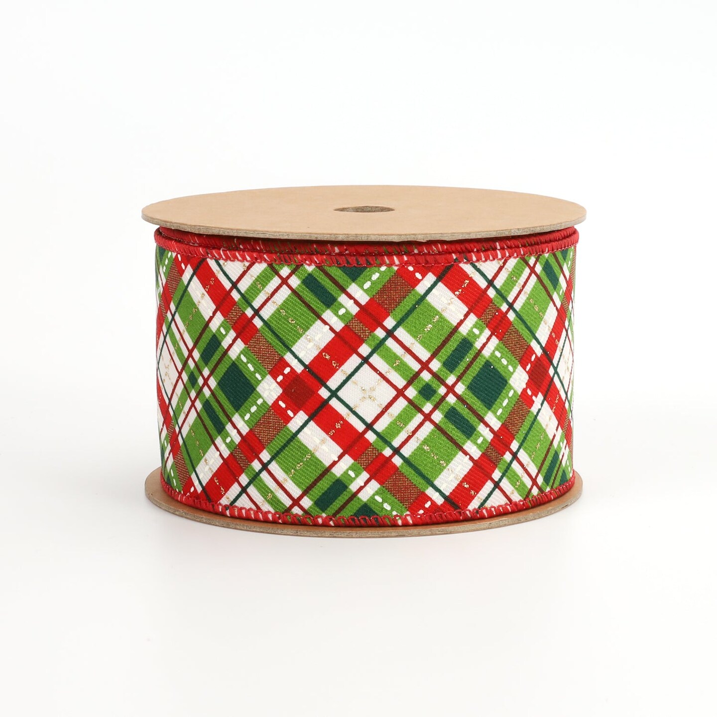 LaRibbons 2 1/2&#x22; Wired Ribbon | &#x22;Holiday Plaid&#x22; White/Red/Green | 10 Yard Roll
