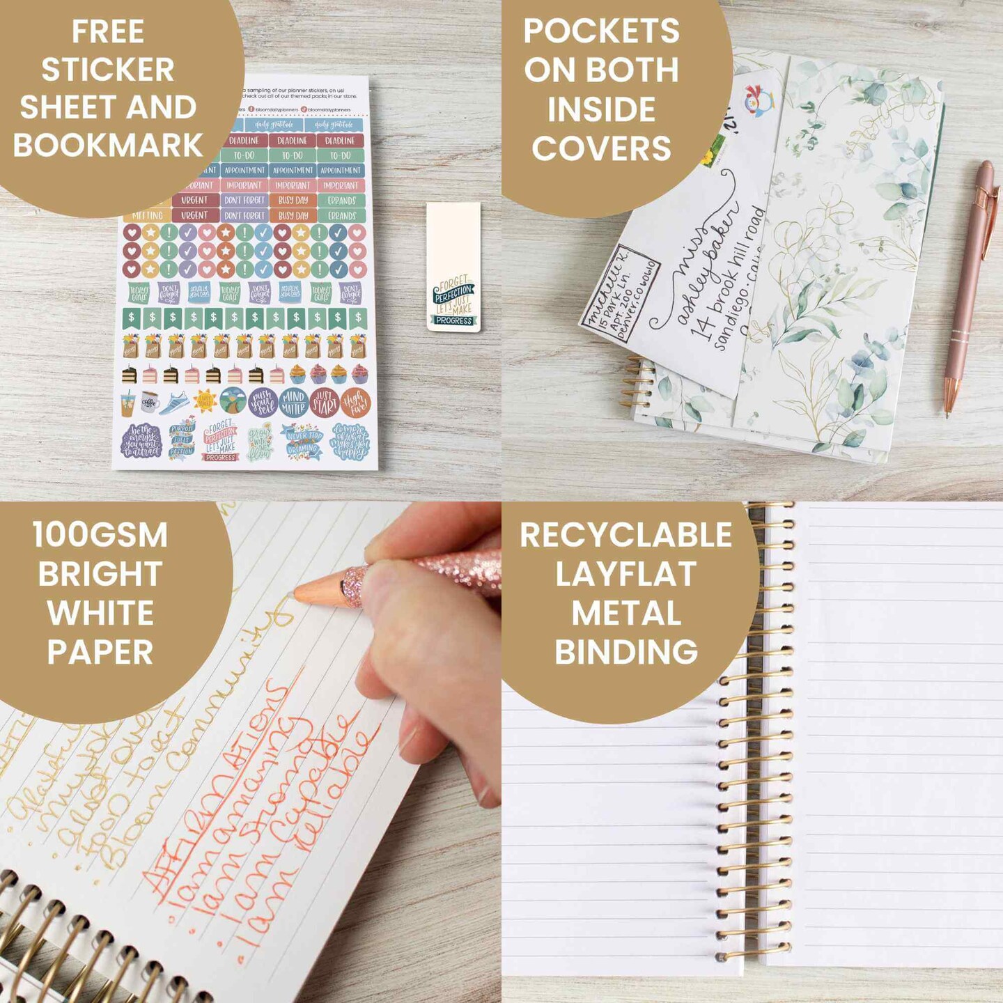 bloom daily planners 2025 Soft Cover Planner, 5.5&#x22; x 8.25&#x22;, Eucalyptus, White