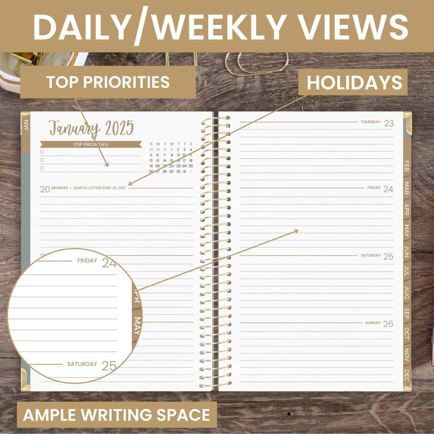 bloom daily planners 2025 Hard Cover Planner, 5.5&#x22; x 8.25&#x22;, Green Linen