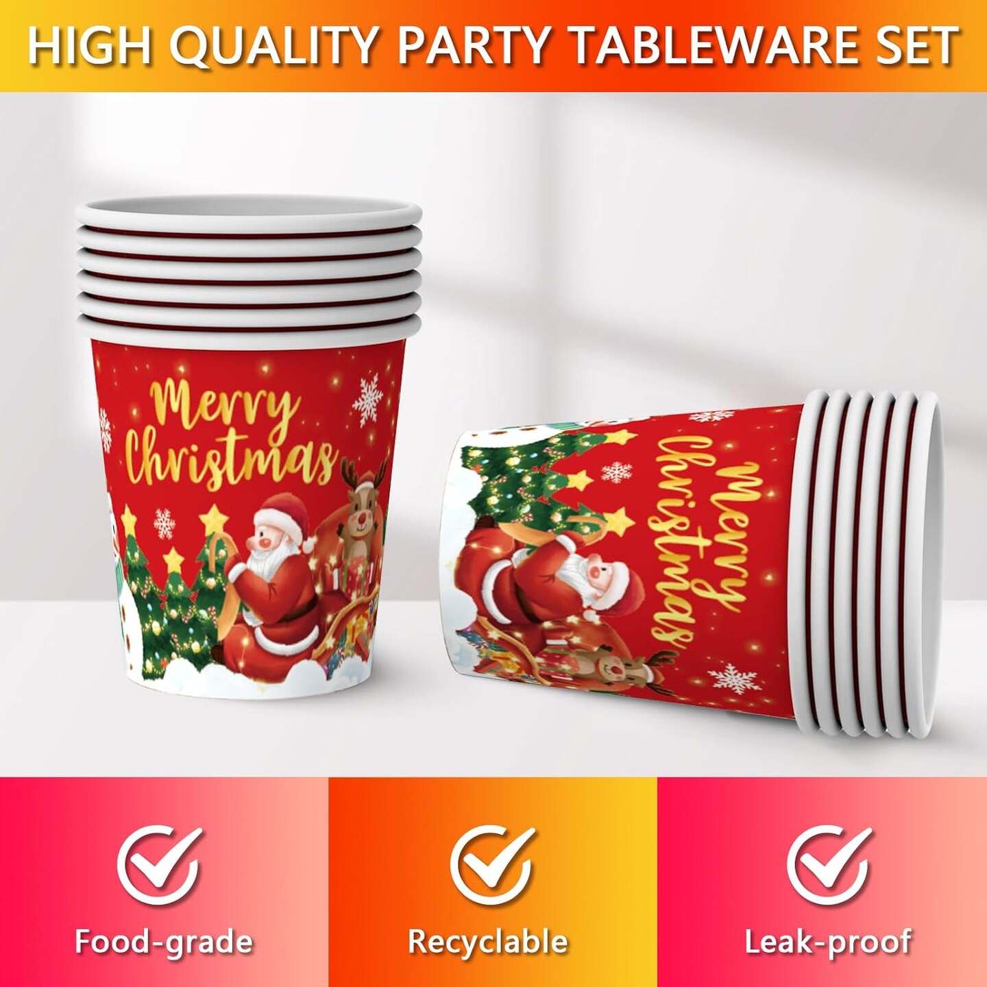 177PCS Christmas Paper Plates Napkins Party Supplies, Christmas Tree Santa Claus Theme Party Supplies Disposable Paper Tableware for Decorations for Merry Christmas Serves 25