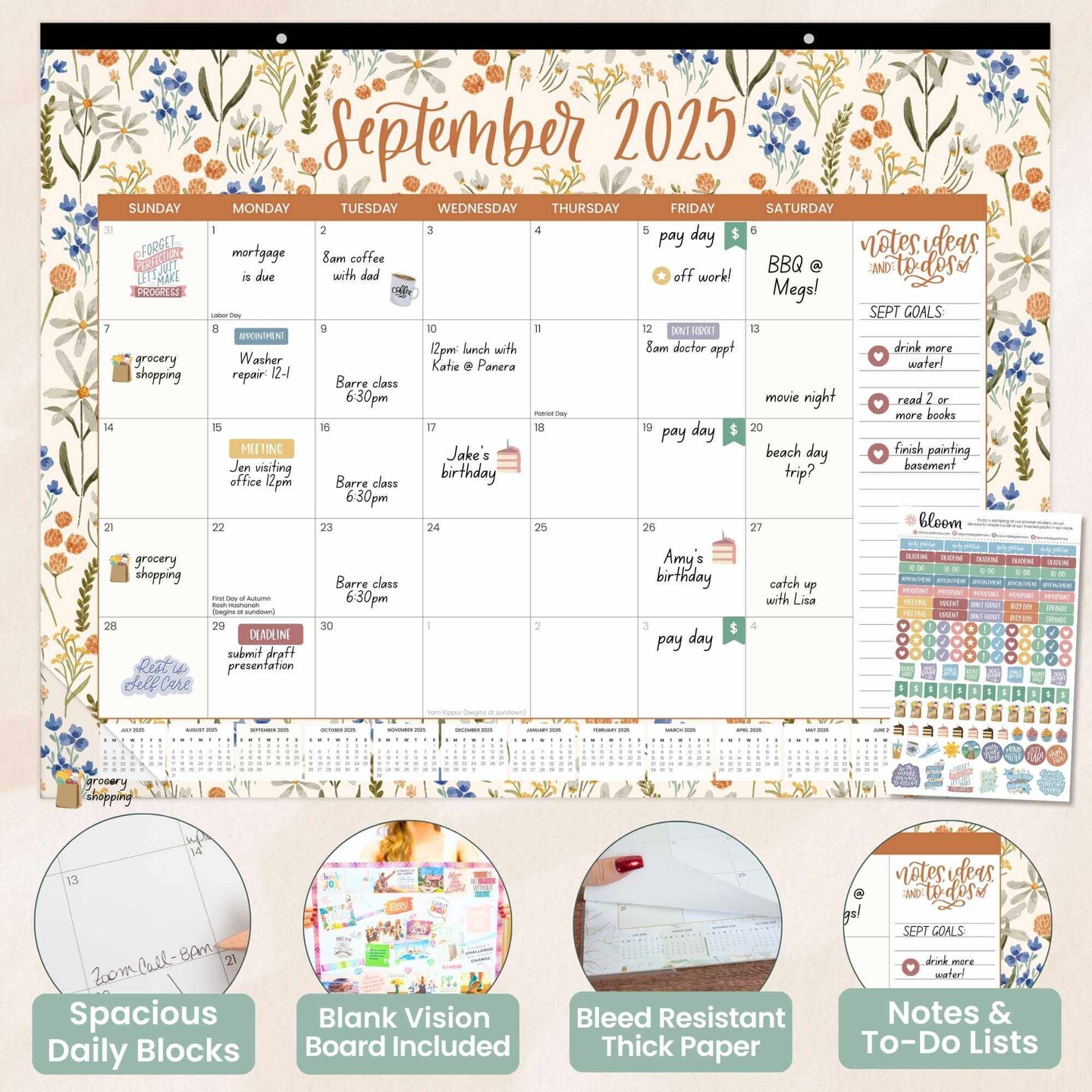 bloom daily planners 2025-26 Academic Desk Calendar, 16" x 21", Seasonal