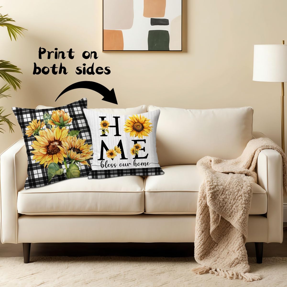 Sunflower Decorative Throw Pillow Covers, Set of 2, Sweet Home Decorations Cushion Case for Sofa Couch, Sunflower Decor Gifts for Home Living Room Bedroom, 18x18 Inch Pillow Cases