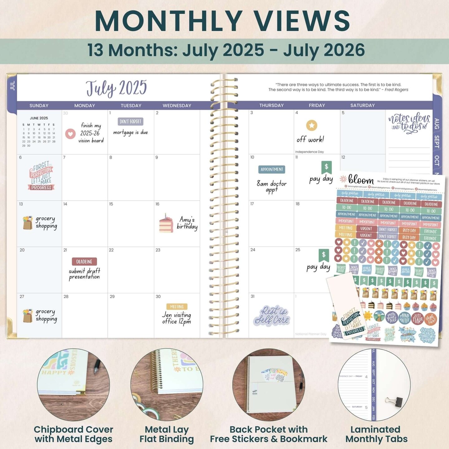 bloom daily planners 2025-26 Academic Planner, Hard Cover, 8.5&#x22; x 11&#x22;, So Many Reasons to Be Happy
