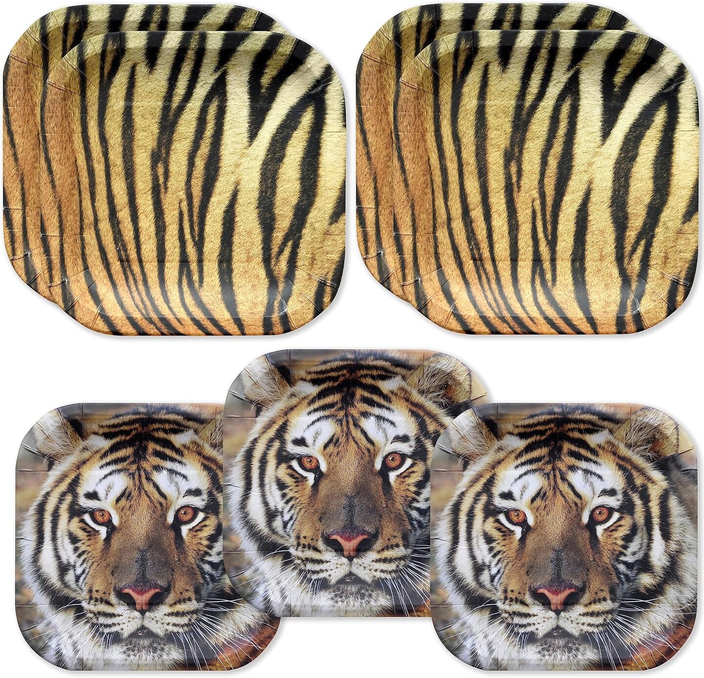 Tiger Theme Party Pack for 24 Guests! Photo-Realistic Tiger Supplies for a Roaring Good Birthday, Football, or any Big Cat Event! Includes 24 Dinner Plates &#x26; 24 Side Plates